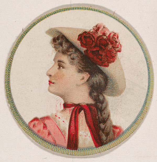 Woman wearing floral hat, from the Novelties series (N228, Type 2) issued by Kinney Bros.