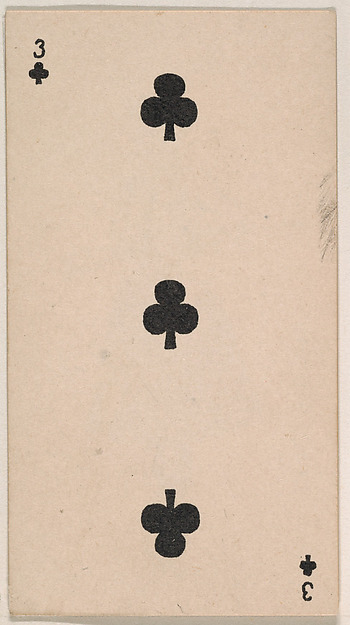 Three of Clubs, from the Transparent Playing Cards series (N220) issued by Kinney Bros.