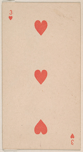 Three of Hearts, from the Transparent Playing Cards series (N220) issued by Kinney Bros.