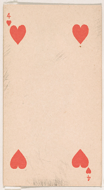 Four of Hearts, from the Transparent Playing Cards series (N220) issued by Kinney Bros.