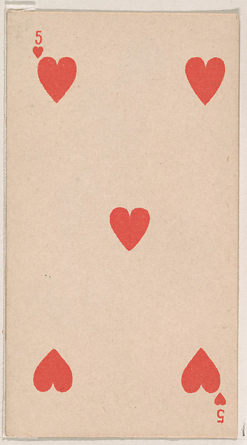 Five of Hearts, from the Transparent Playing Cards series (N220) issued by Kinney Bros.