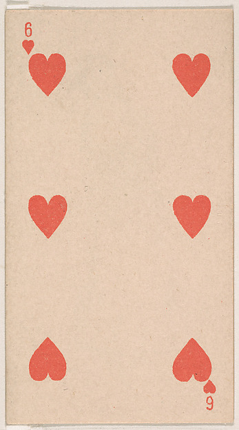 Six of Hearts, from the Transparent Playing Cards series (N220) issued by Kinney Bros.