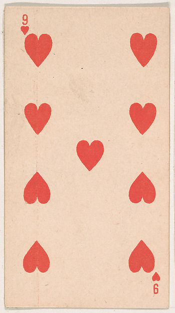 Nine of Hearts, from the Transparent Playing Cards series (N220) issued by Kinney Bros.