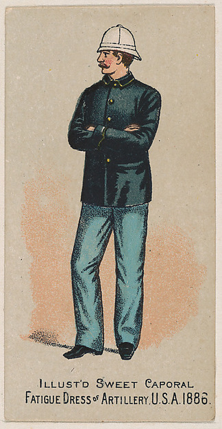 Fatigue Dress, Artillery, United States Army, 1886, from the Military Series (N224) issued by Kinney Tobacco Company to promote Sweet Caporal Cigarettes