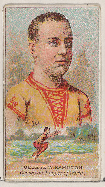 George W. Hamilton, Champion Jumper of the World, from the Champions of Games and Sports series (N184, Type 2) issued by W.S. Kimball & Co.