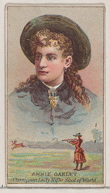 Annie Oakley, Champion Lady Rifle Shot of the World, from the Champions of Games and Sports series (N184, Type 2) issued by W.S. Kimball & Co.