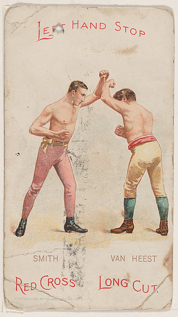 Left Hand Stop, Solomon Smith and Johnny Van Heest, from the Boxing Positions and Boxers series (N266) issued by P. Lorillard Company to promote Red Cross Long Cut Tobacco by P. Lorillard Company