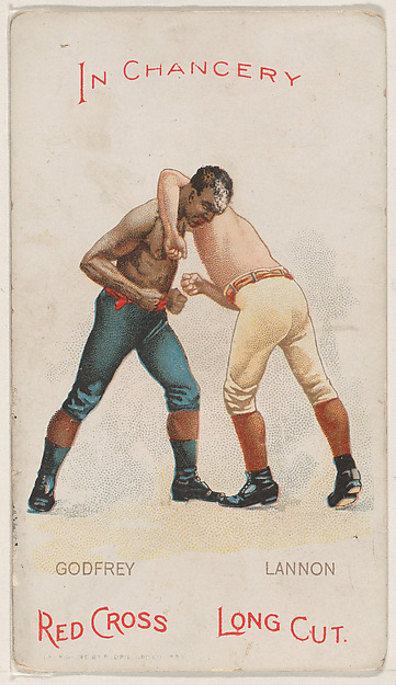 In Chancery, George Godfrey and Joe Lannon, from the Boxing Positions and Boxers series (N266) issued by P. Lorillard Company to promote Red Cross Long Cut Tobacco