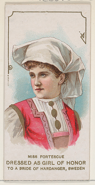 Miss Fortescue Dressed as Girl of Honor to a Bride of Hardanger, Sweden, from the set Actors and Actresses, First Series (N70) for Duke brand cigarettes