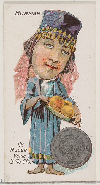 Caricatured Burmese figure, 1/8 Rupee, from the series Coins of All Nations (N72, variation 1) for Duke brand cigarettes