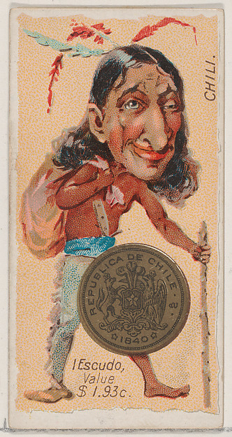 Caricatured Chilean figure, 1 Escudo, from the series Coins of All Nations (N72, variation 2) for Duke brand cigarettes