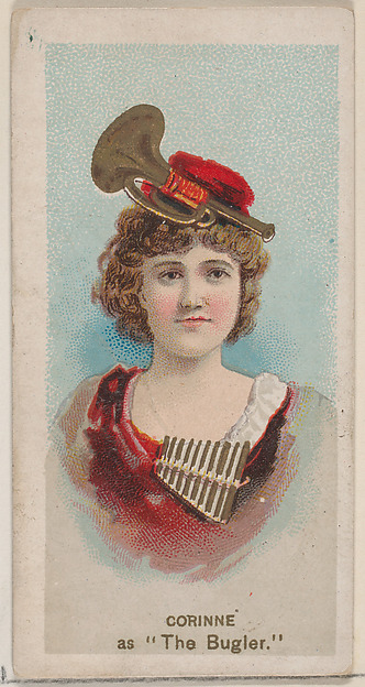 Corinne as "The Bugler," from the series Fancy Dress Ball Costumes (N73) for Duke brand cigarettes