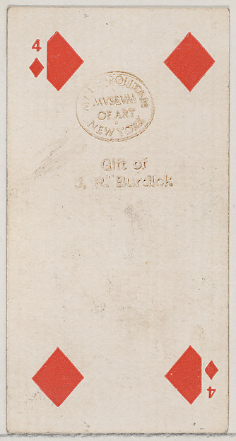 Four Diamonds (red), from the Playing Cards series (N84) for Duke brand cigarettes