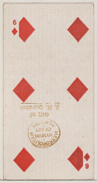 Six Diamonds (red), from the Playing Cards series (N84) for Duke brand cigarettes