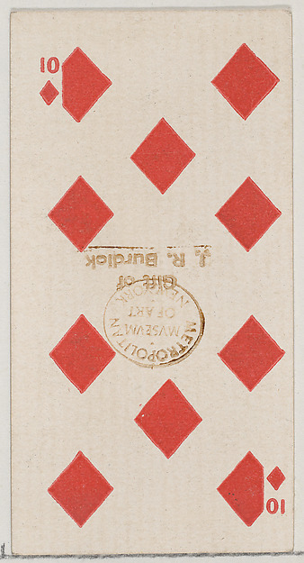 Ten Diamonds (red), from the Playing Cards series (N84) for Duke brand cigarettes