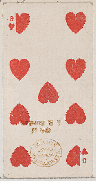 Nine Hearts (red), from the Playing Cards series (N84) for Duke brand cigarettes