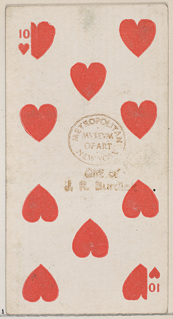 Ten Hearts (red), from the Playing Cards series (N84) for Duke brand cigarettes