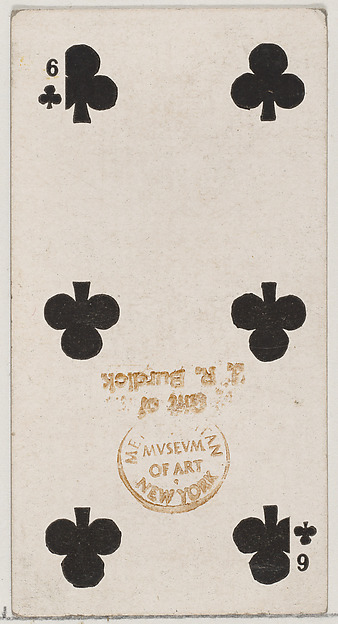 Six Clubs (black), from the Playing Cards series (N84) for Duke brand cigarettes