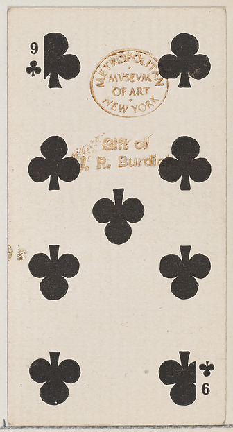 Nine Clubs (black), from the Playing Cards series (N84) for Duke brand cigarettes