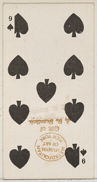 Nine Spades (black), from the Playing Cards series (N84) for Duke brand cigarettes