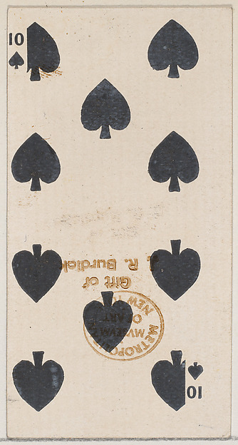 Ten Spades (black), from the Playing Cards series (N84) for Duke brand cigarettes