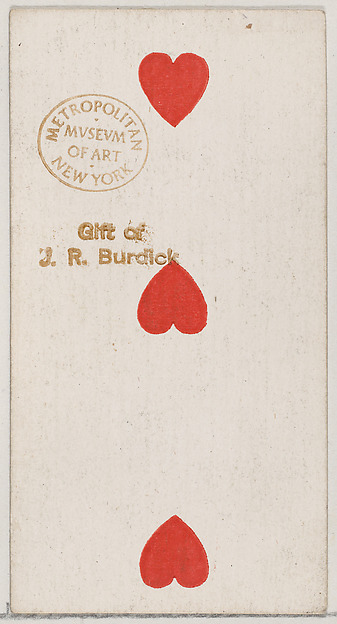 Three Hearts, from the Playing Cards series (N84) to promote Turkish Cross-Cut Cigarettes for W. Duke, Sons and Co.