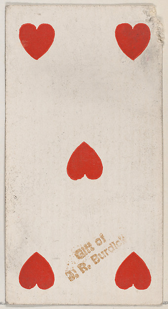 Five Hearts, from the Playing Cards series (N84) to promote Turkish Cross-Cut Cigarettes for W. Duke, Sons and Co.