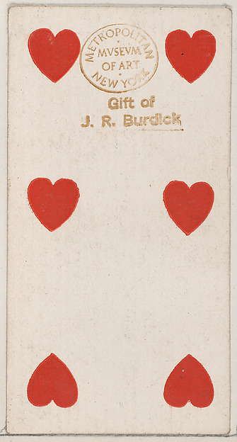 Six Hearts, from the Playing Cards series (N84) to promote Turkish Cross-Cut Cigarettes for W. Duke, Sons and Co.