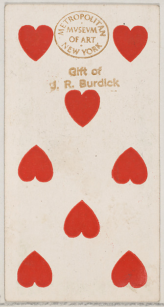 Eight Hearts, from the Playing Cards series (N84) to promote Turkish Cross-Cut Cigarettes for W. Duke, Sons and Co.