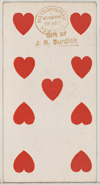 Nine Hearts, from the Playing Cards series (N84) to promote Turkish Cross-Cut Cigarettes for W. Duke, Sons and Co.