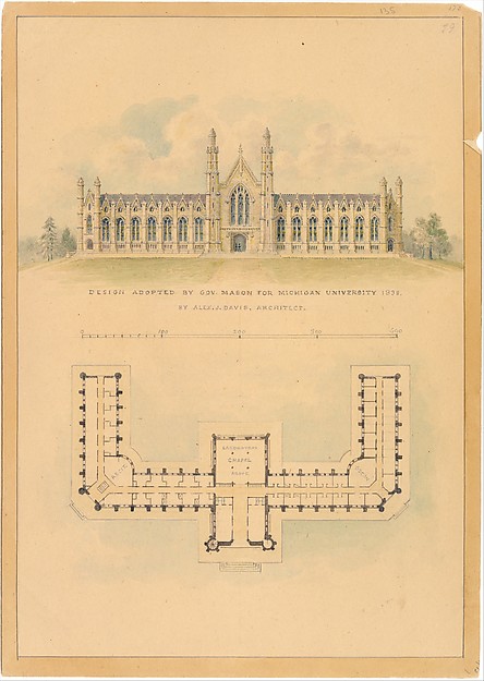 Design Adopted by Governor Mason for University of Michigan (elevation and plan)