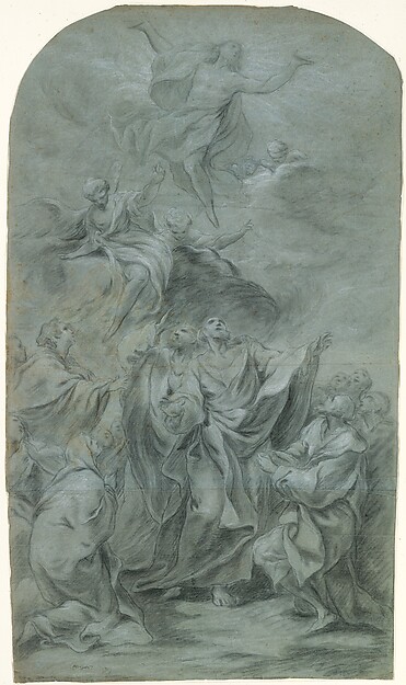 The Ascension of Christ (recto); Head of a Bearded Man Looking Down (verso) by Pierre Charles Trémolières
