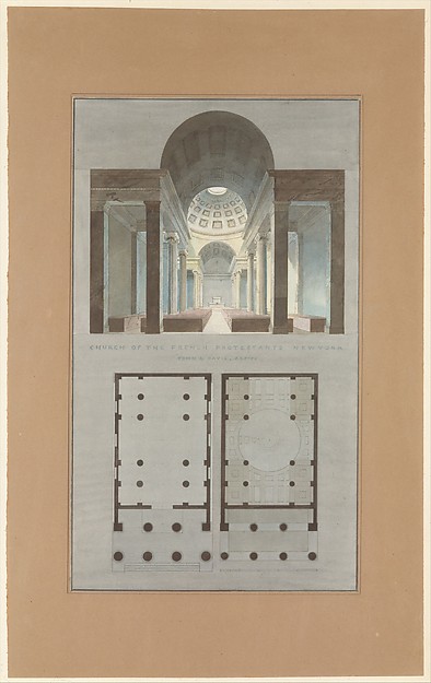 Church of the French Protestants (Eglise Français du Saint Esprit), New York (section and plan)