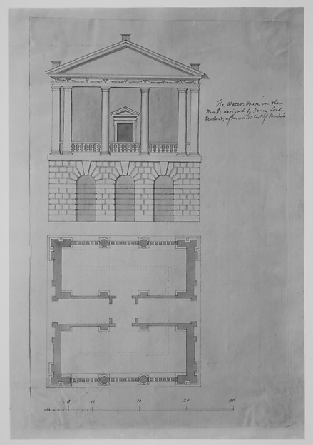The Water House in the Park, Houghton, Norfolk, Plan and Elevation of the Portico Front by Henry Herbert, 9th Earl of Pembroke, The Metropolitan Museum of Art