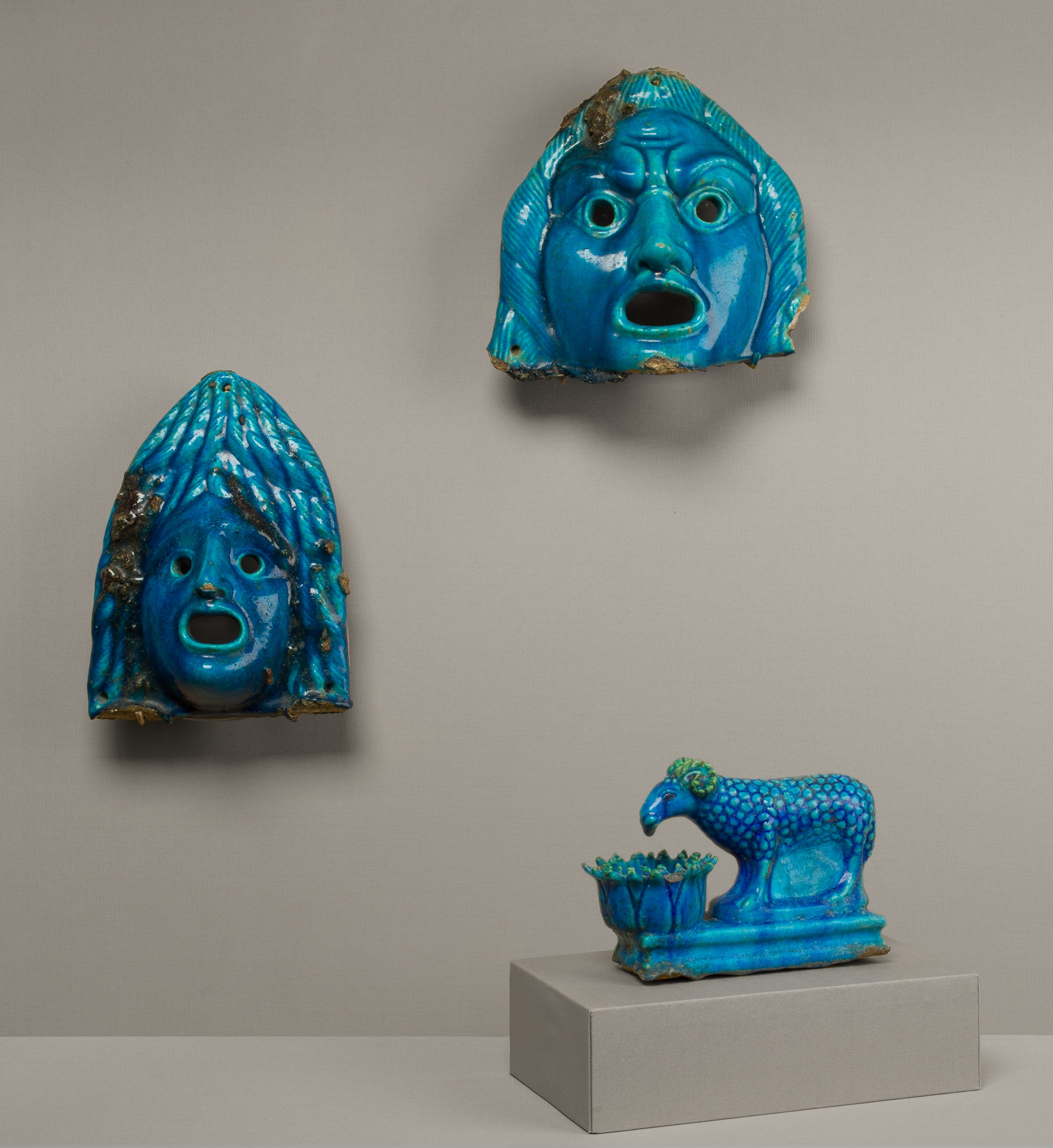 Theatrical Masks and Ram Vessel for Offering, Roman Period