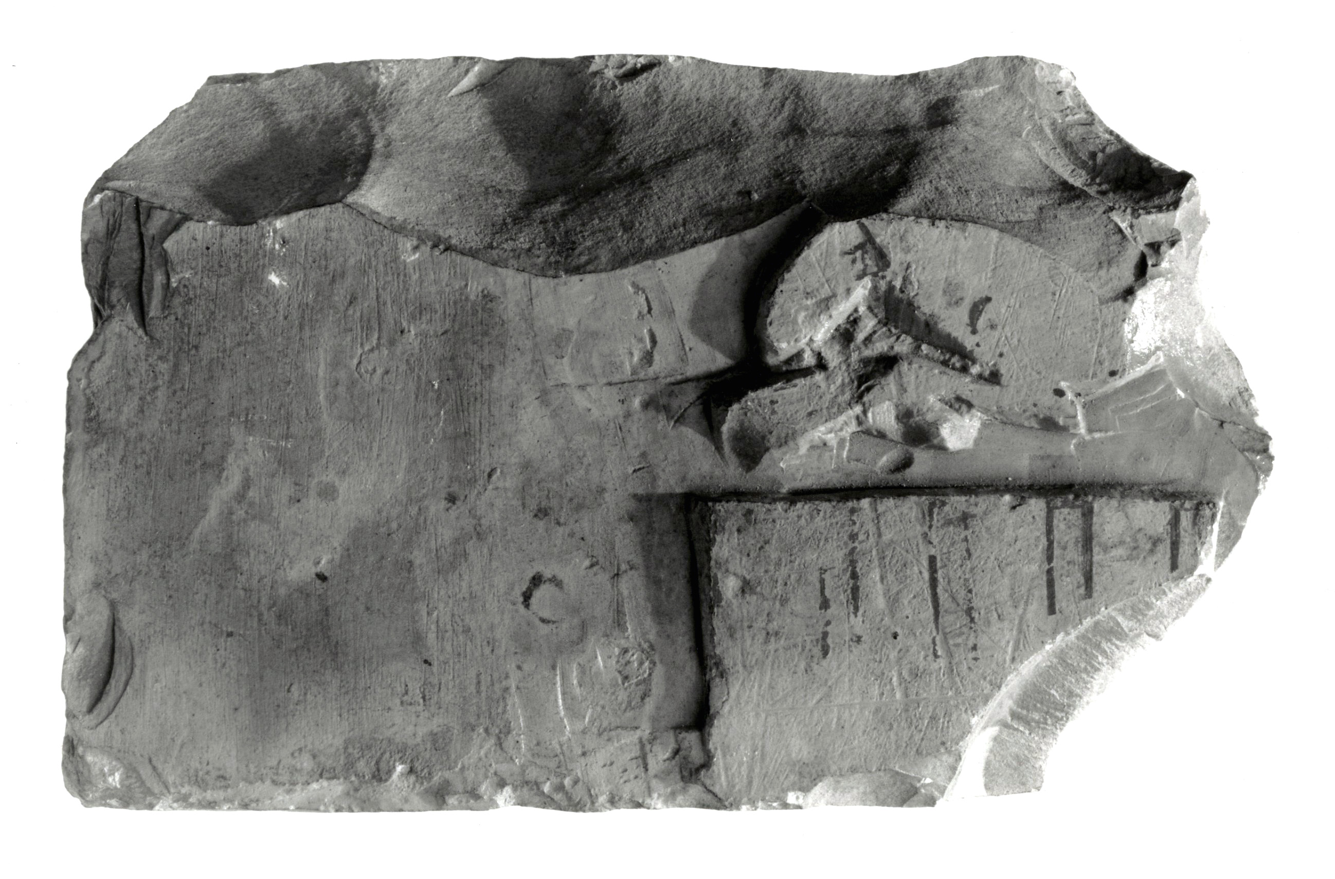 Raised Relief Fragment with Preliminary Drawing of Offerings