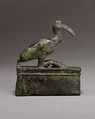 Ibis on a shrine shaped box, probably for an animal mummy, Cupreous metal