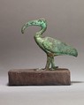 Ibis on a wooden base, Cupreous metal, glass or stone inlay, wood