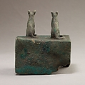 Two cats surmounting a box for an animal mummy, Cupreous metal