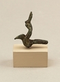 Vulture head and double uraei with disk and horn crowns, from statue of a goddess, Cupreous metal