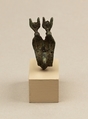 Vulture head and double uraei with disk and horn crowns, from statue of a goddess, Cupreous metal