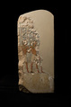Shrine with statues and relief, Sandstone, paint