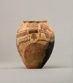 Decorated jar depicting boats, Pottery, paint