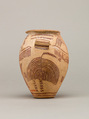 Decorated ware jar depicting boats and plants, Pottery, paint