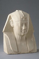 Bust of a royal figure with downward-hanging snake, Limestone