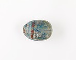 Scarab with Plant Motif, Blue glazed faience