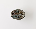 Scarab with Plant Motif, Blue glazed faience