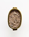 Mounted Scarab Incised with Nefer Sign in Scroll Border, Steatite, gold