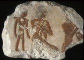 Fragments depicting a group of foreigners including a child, Limestone, paint