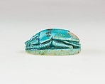 Scarab Inscribed with Hieroglyphs, Bright blue glazed steatite